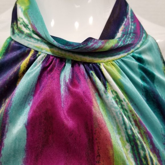 BCX top Small multicolor sleeveless halter colorful smocked bottom Y2K - Picture 7 of 11